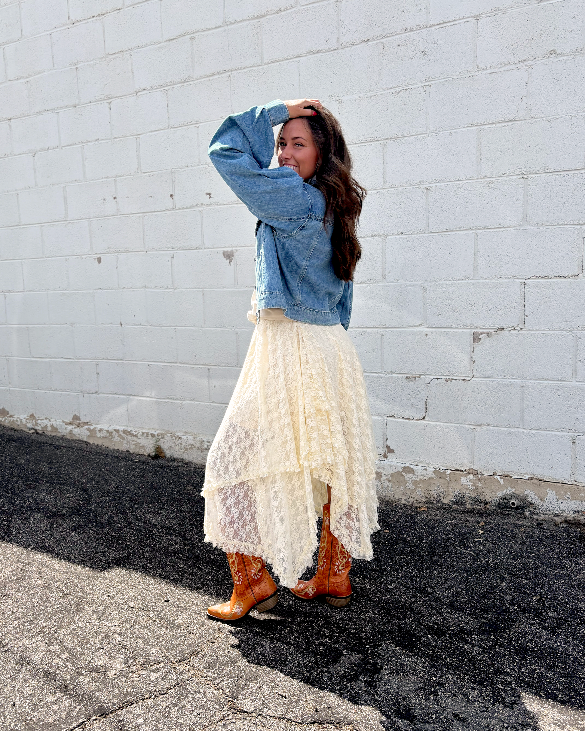 Cream lace tiered skirt