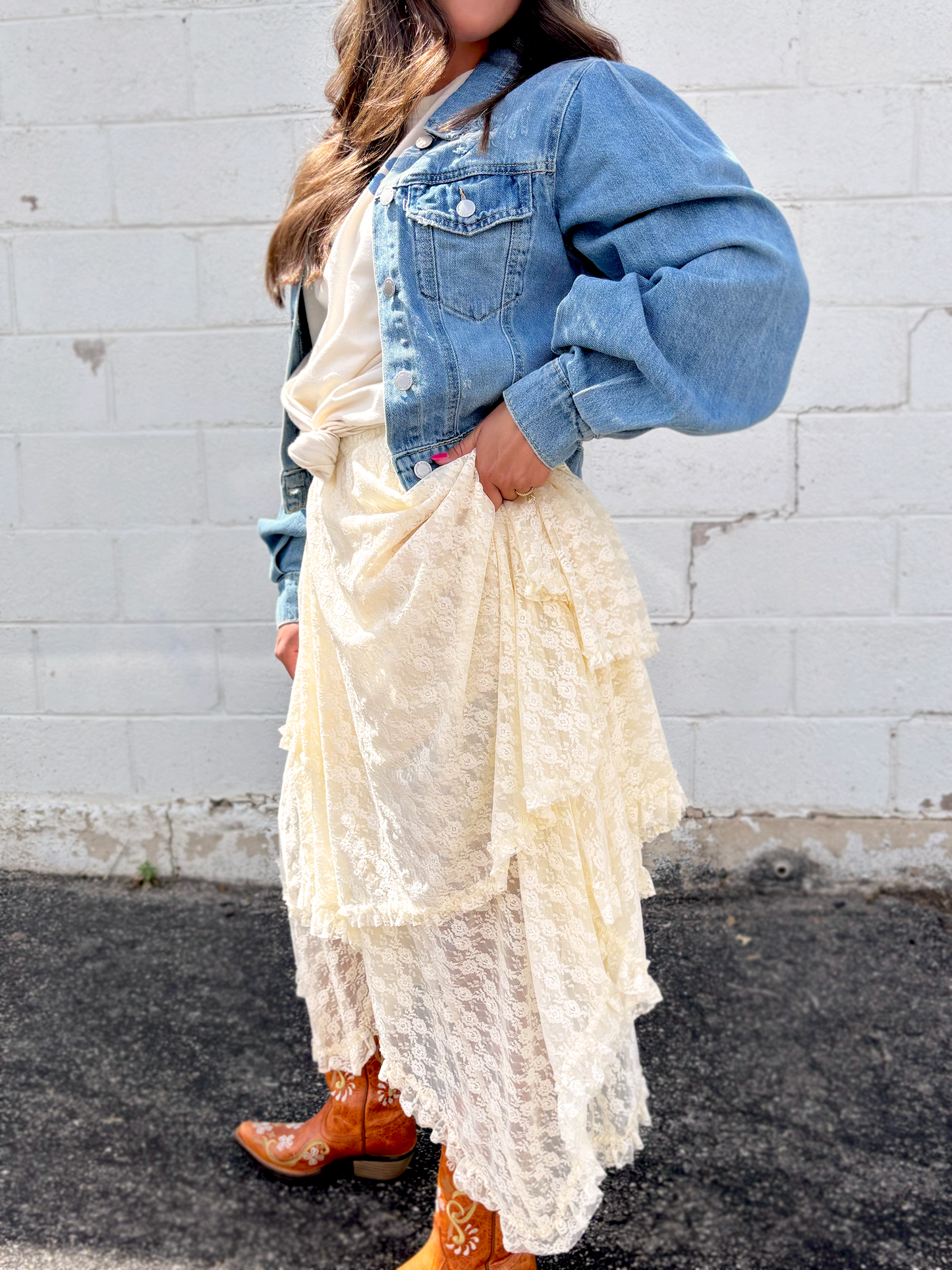 Cream lace tiered skirt