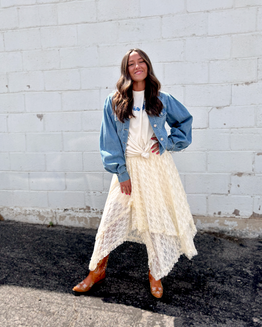 Cream lace tiered skirt