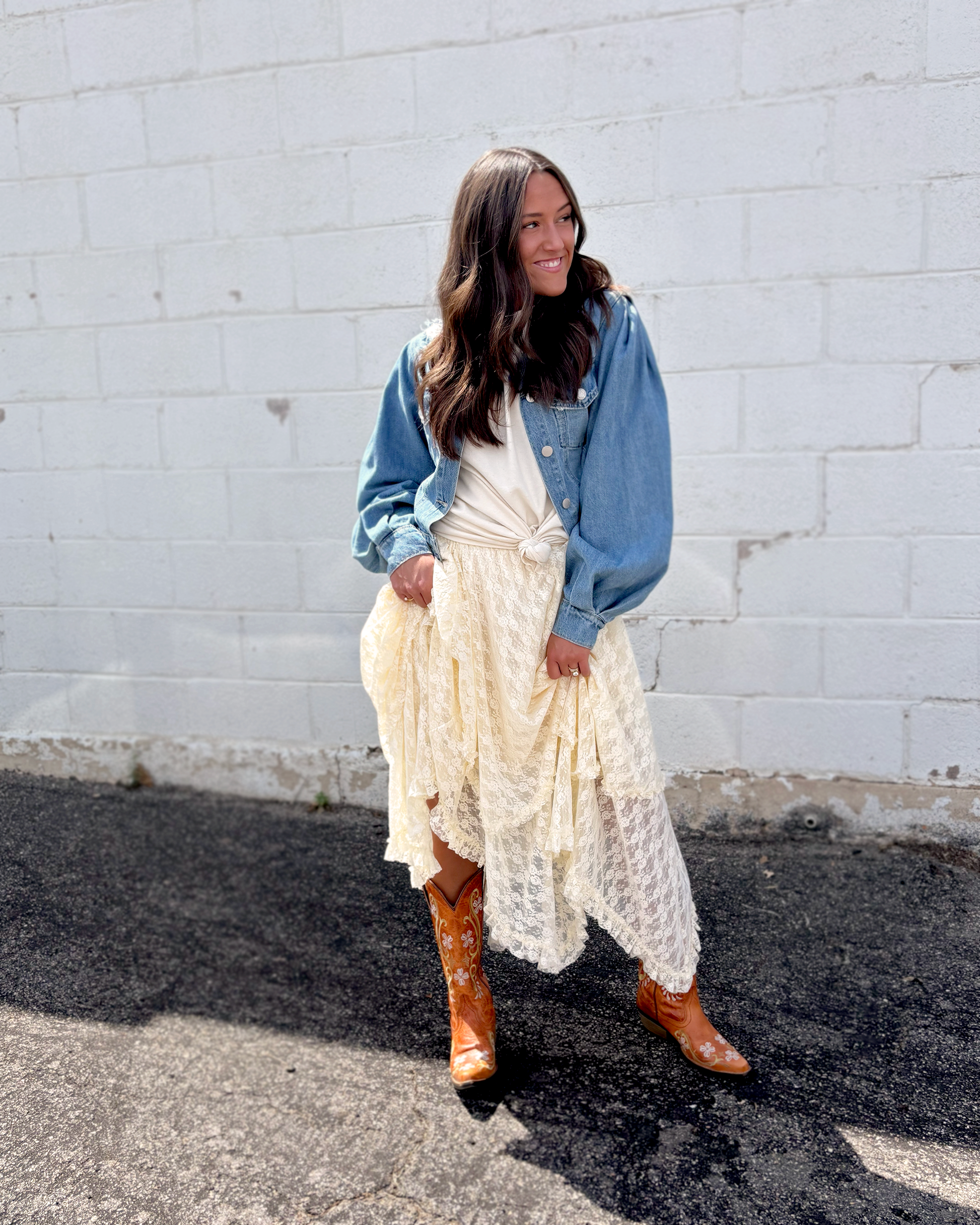 Cream lace tiered skirt