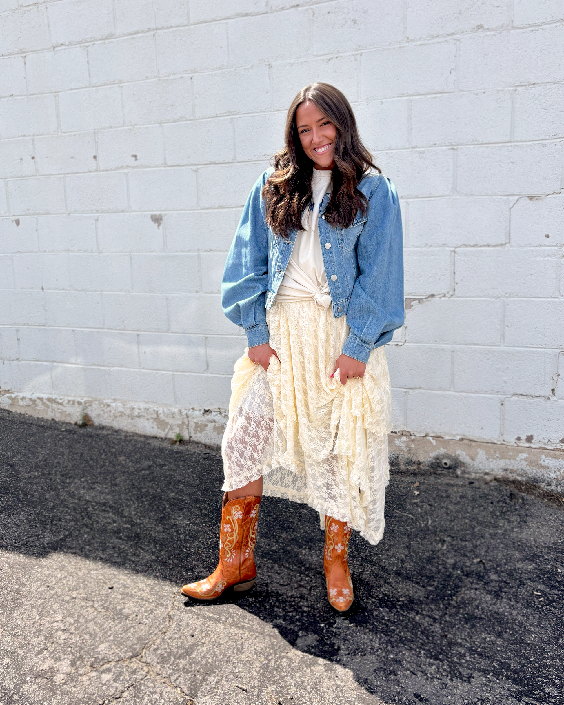 Cream lace tiered skirt