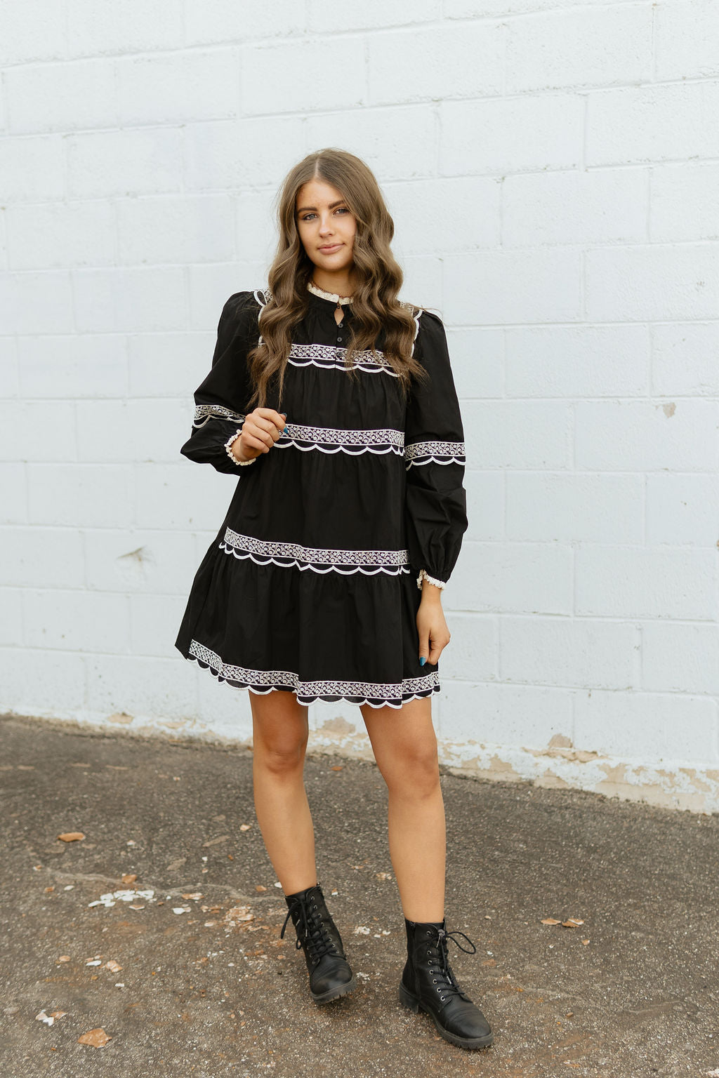 Black dress with ivory lace trim