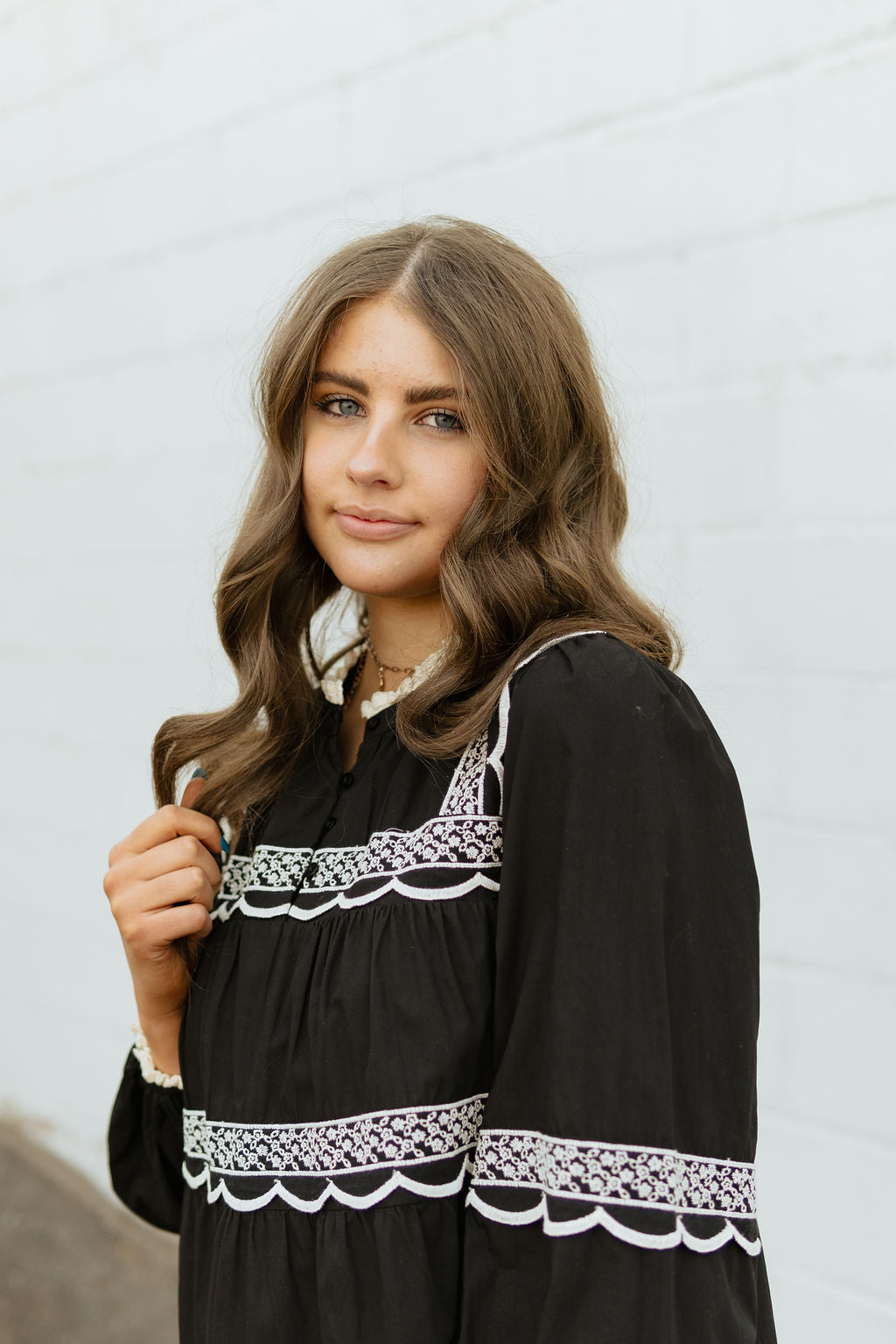 Black dress with ivory lace trim