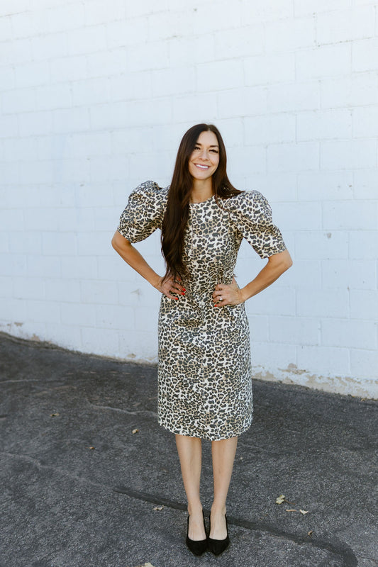 Leopard Print Jean Dress with puff sleeves