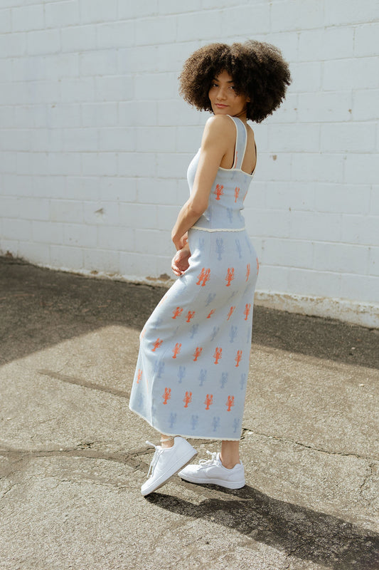 Cute lobster outfit set with knit tank and long skirt