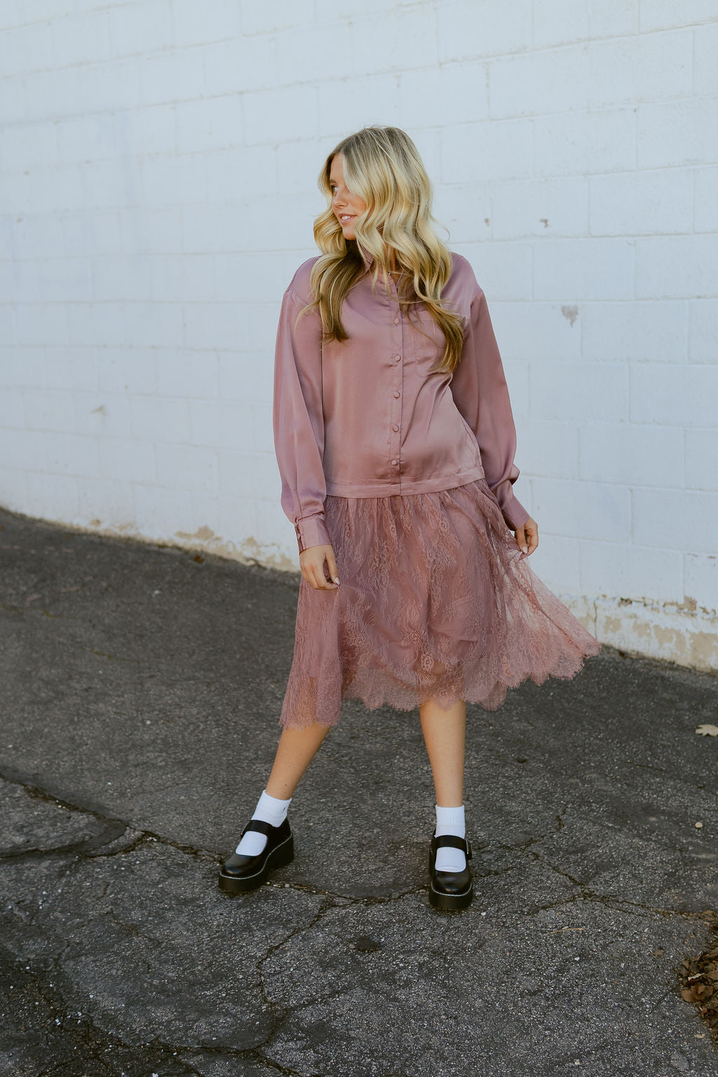 Mauve dress with lace skirt