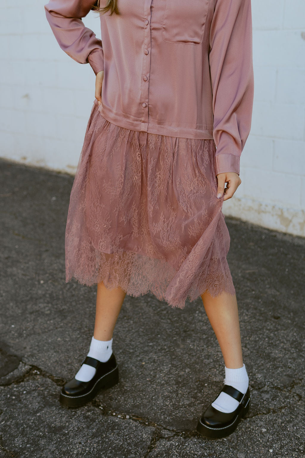 Mauve dress with lace skirt