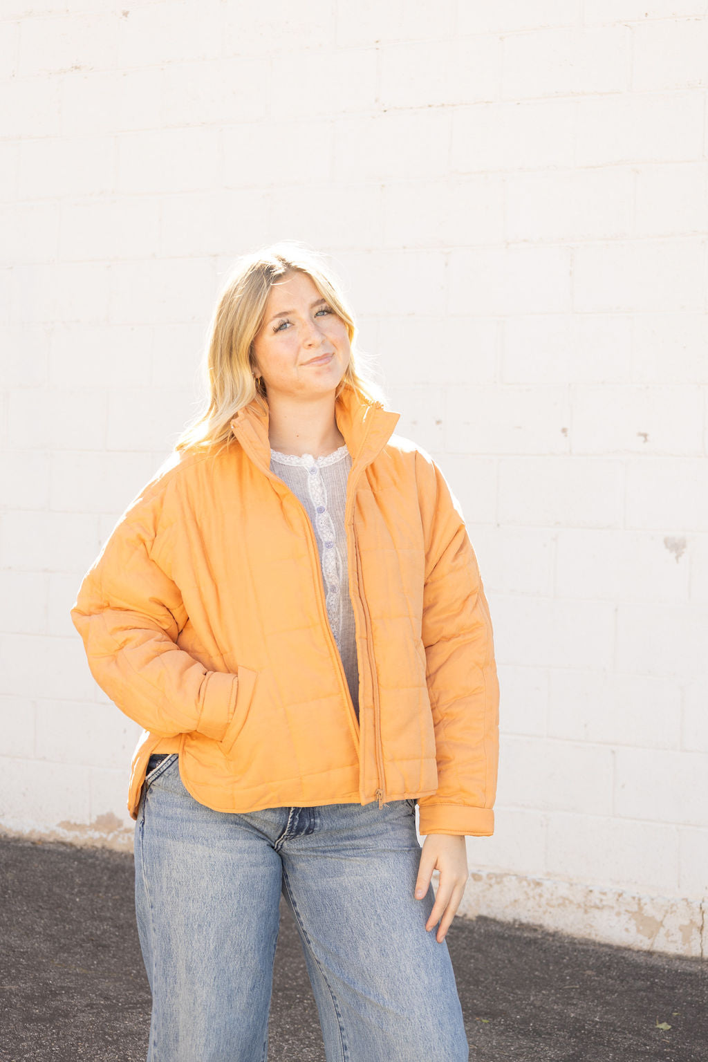 Orange puffer jacket for fall