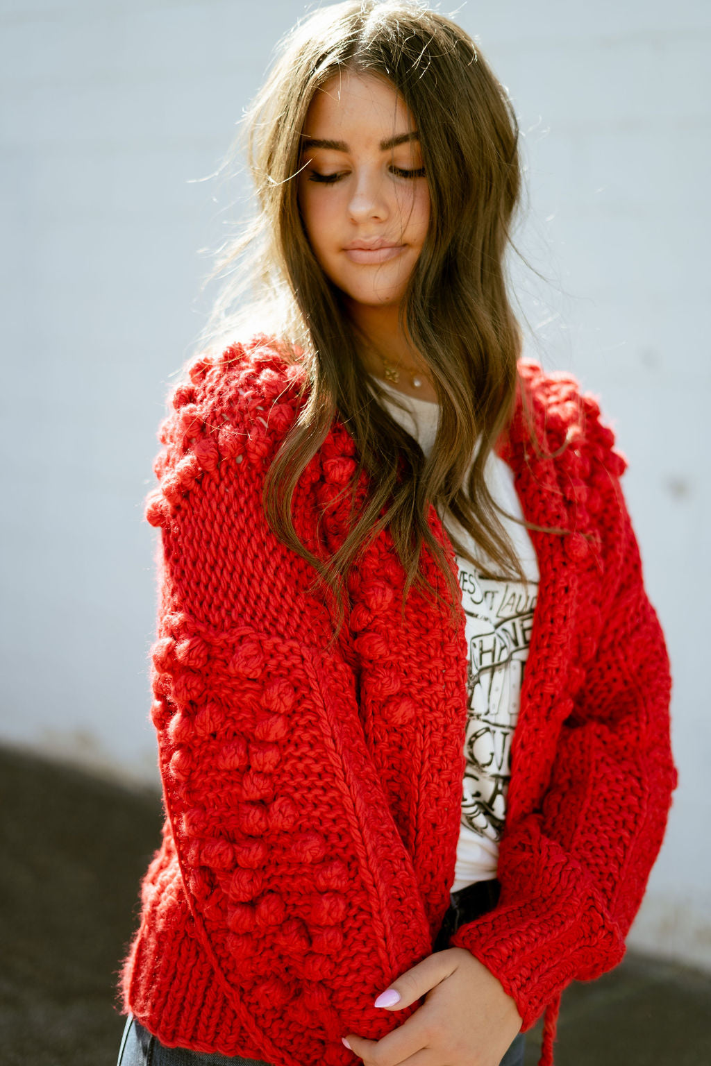 Oversized large knit cardigan with tie