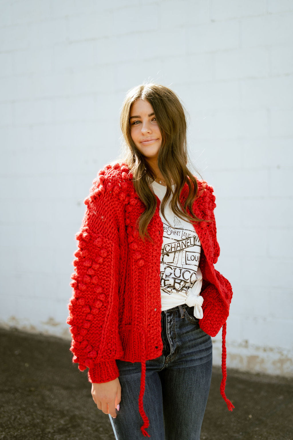 Oversized large knit cardigan with tie