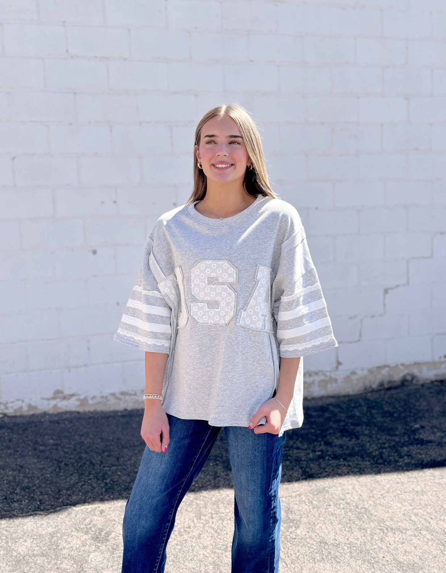 Oversized USA tee in light grey