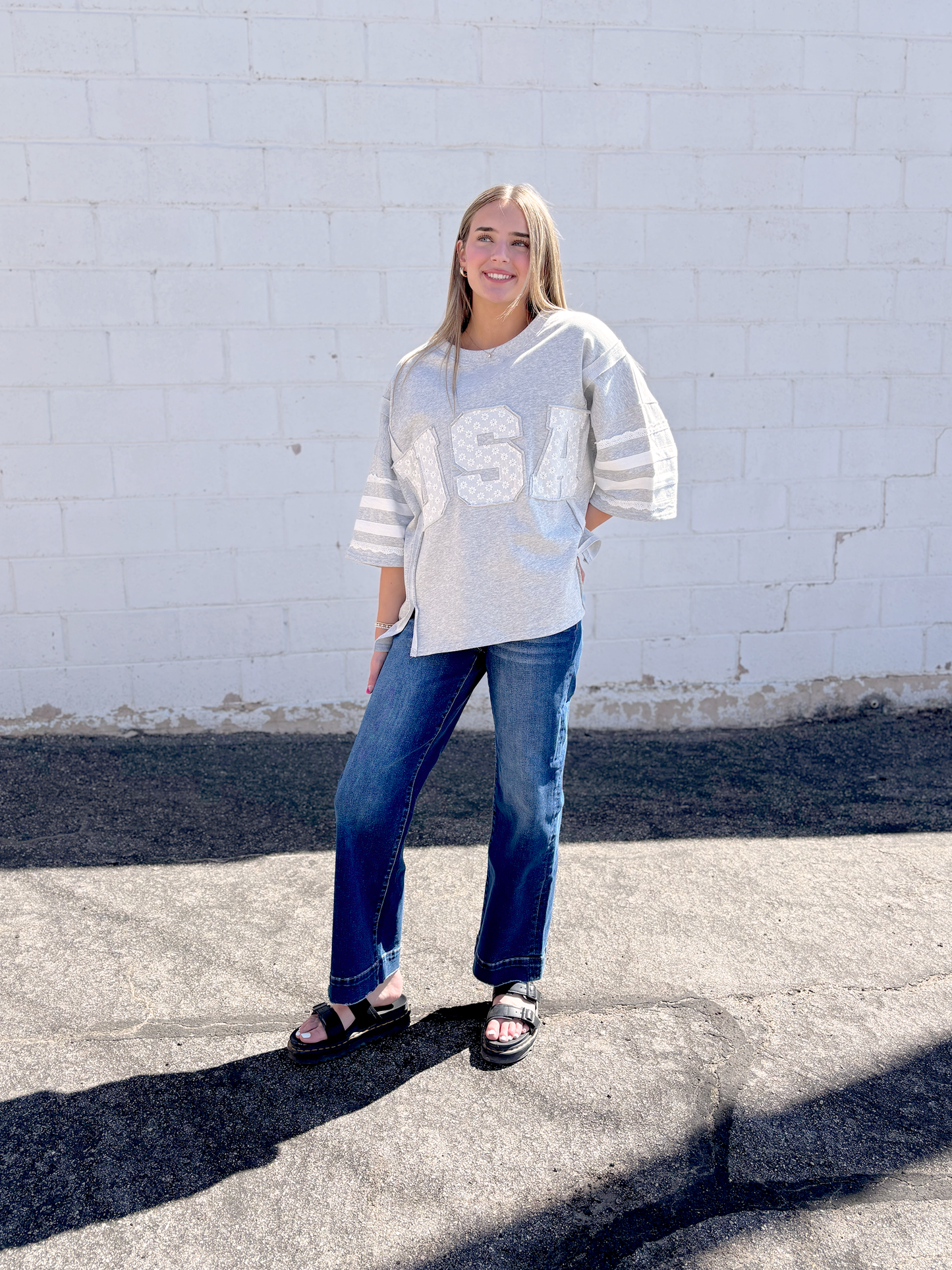 Oversized USA tee in light grey