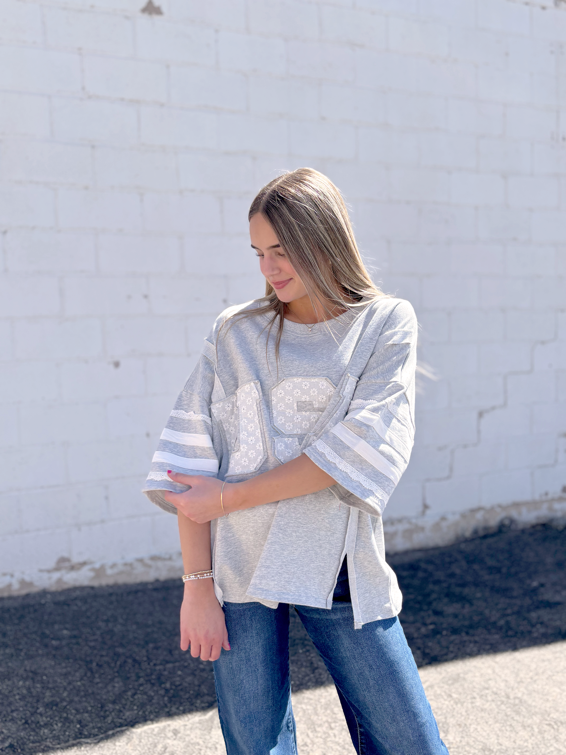 Oversized USA tee in light grey