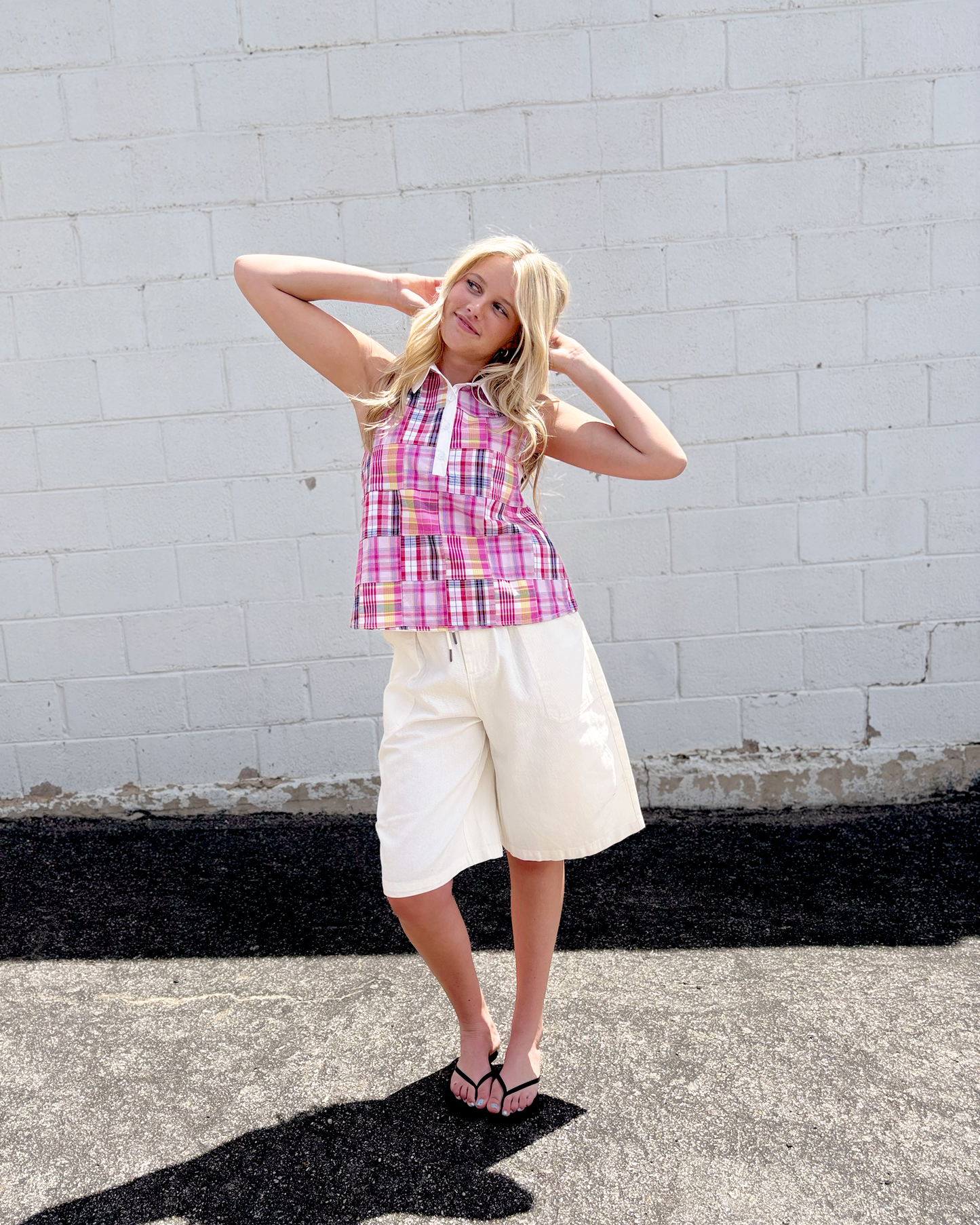 Pink patchwork plaid sleeveless top
