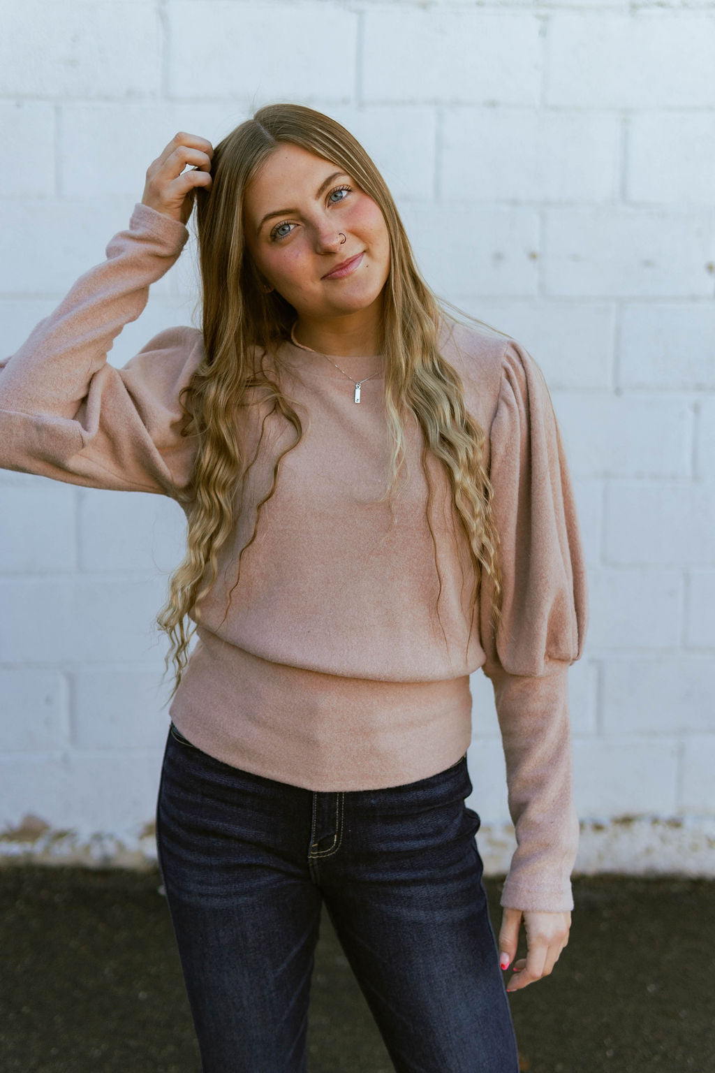 Puff sleeve sweater in blush color