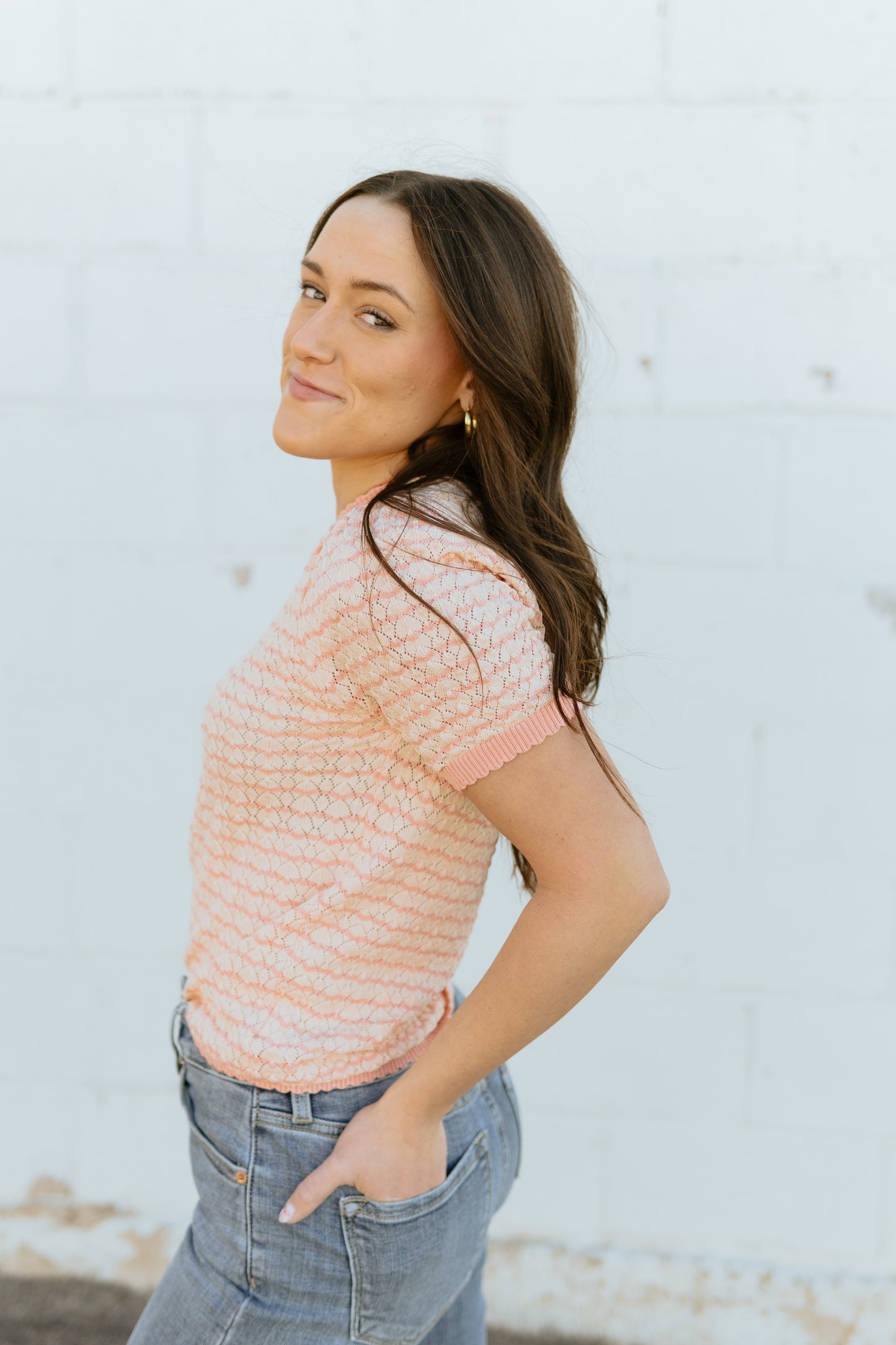 Pink striped knit top