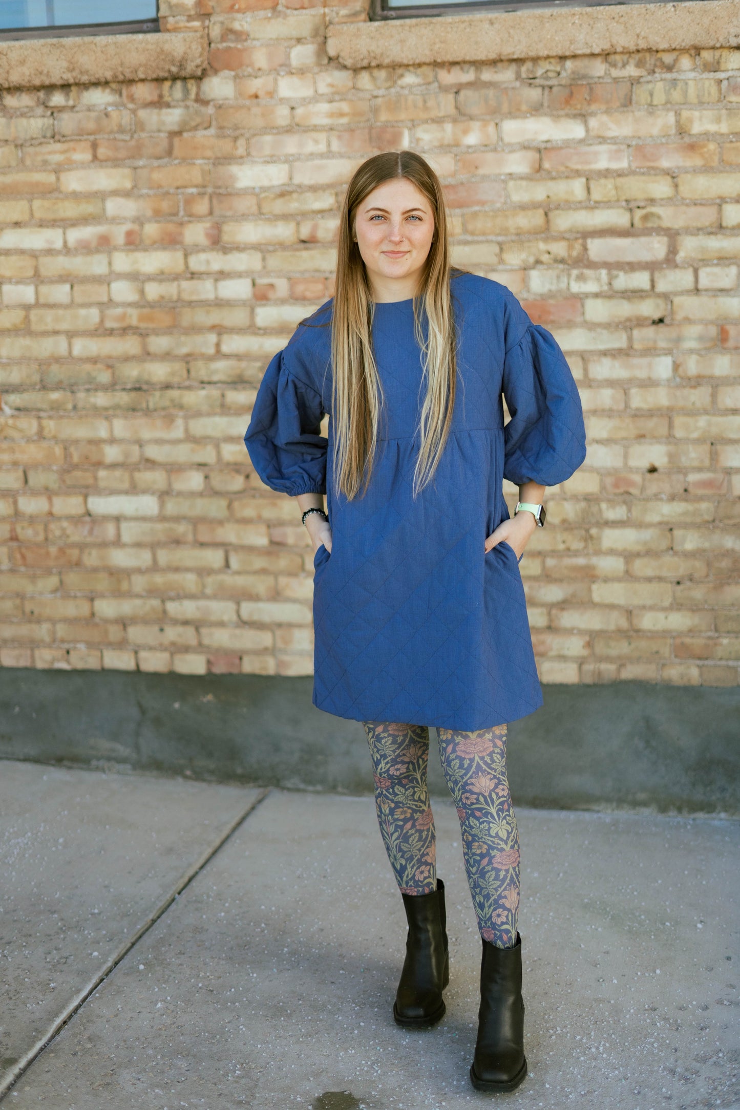 oversized quilted dress in blue