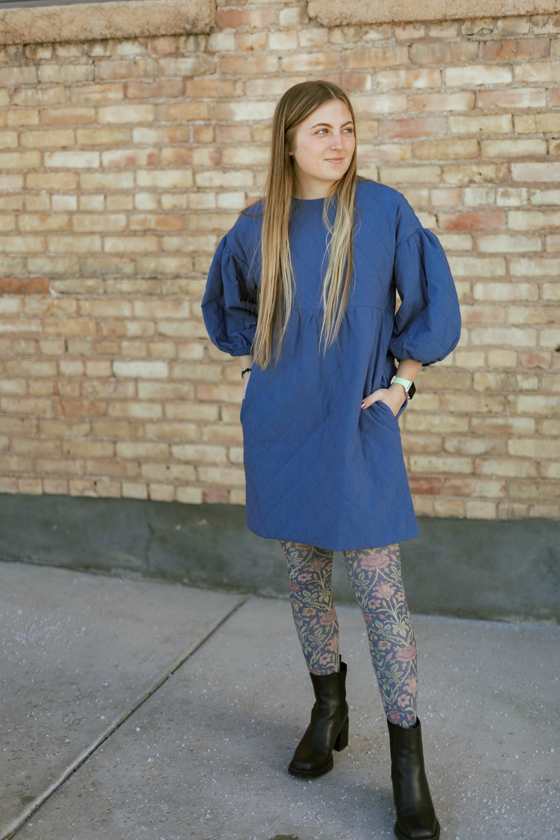 oversized quilted dress in blue