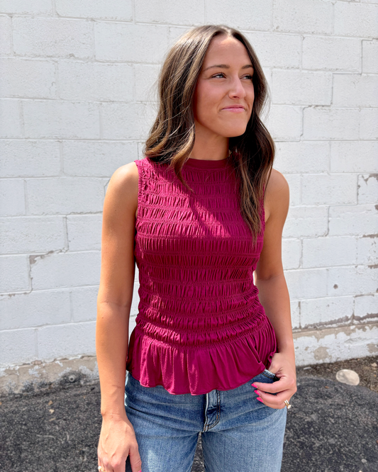 Red Ruched sleeveless top
