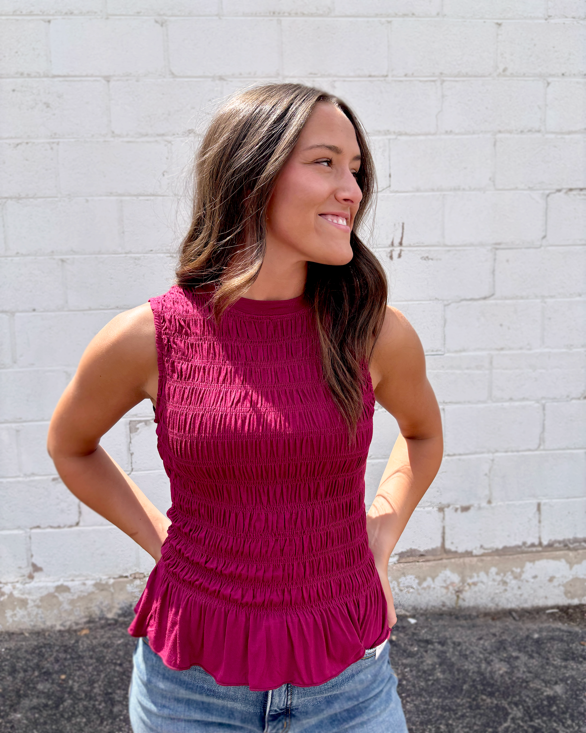 Red Ruched sleeveless top