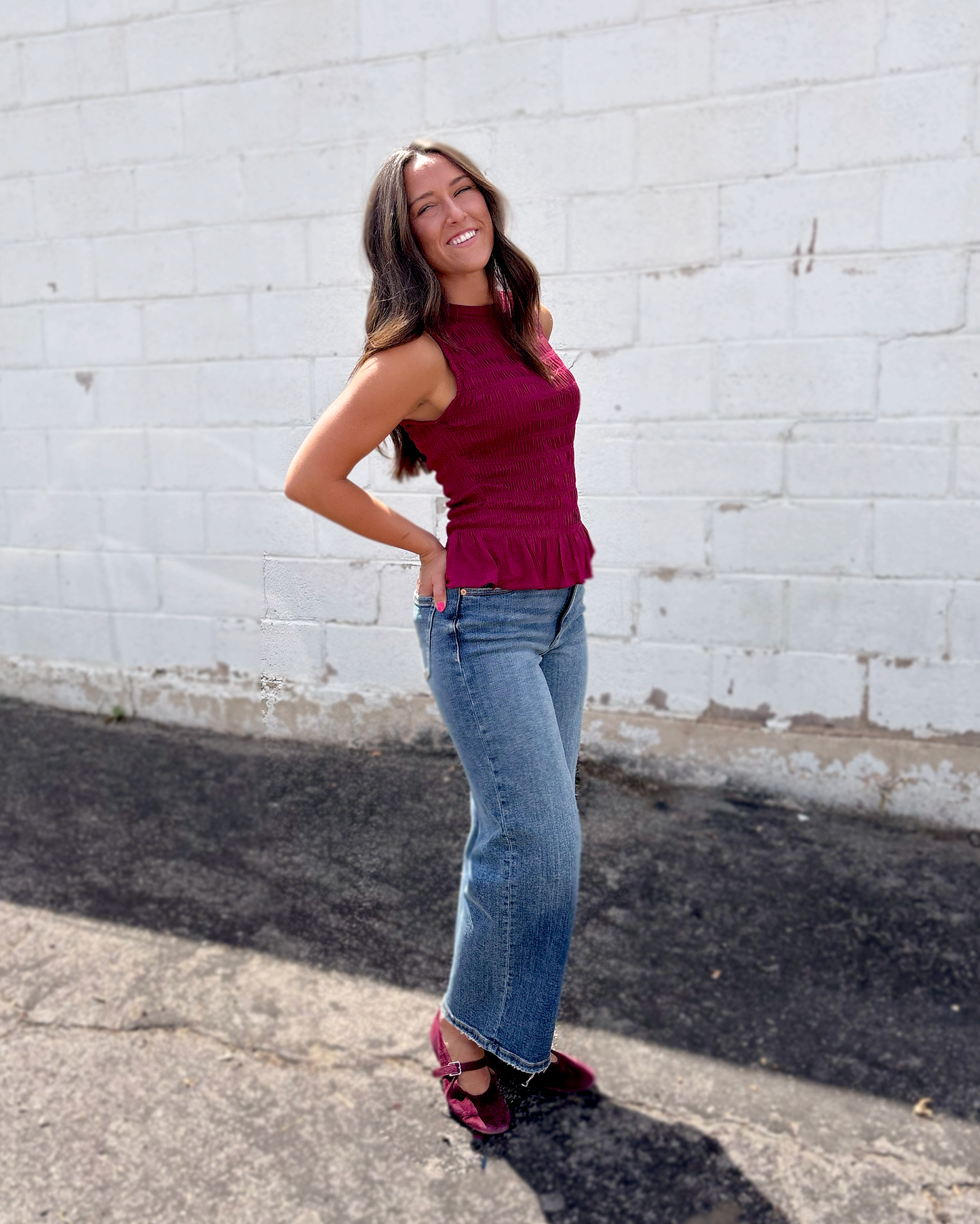 Red Ruched sleeveless top