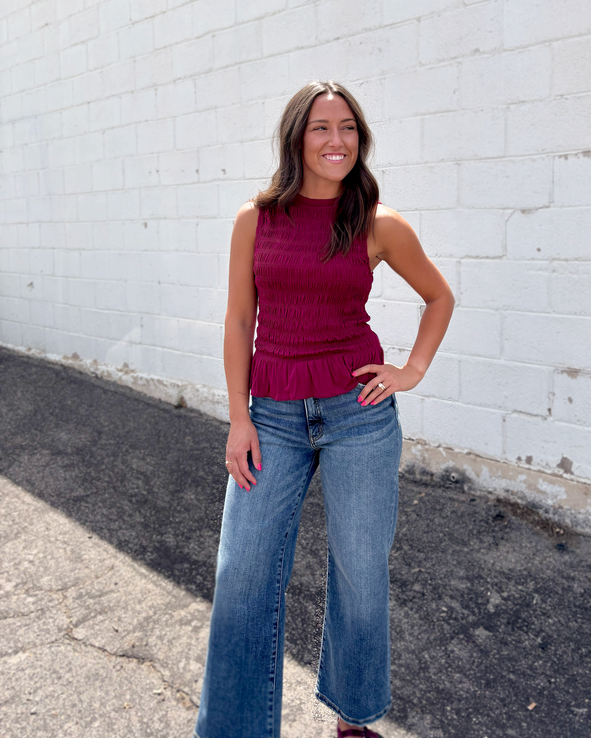 Red Ruched sleeveless top