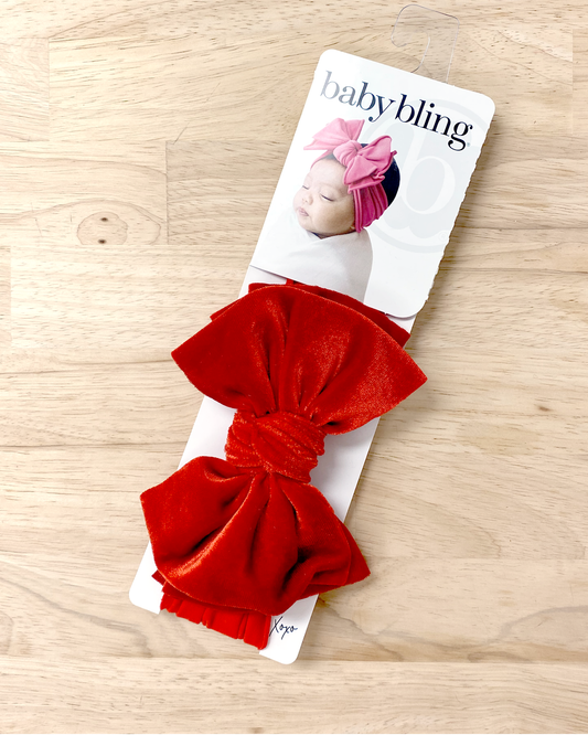 Large red velvet baby headband bow