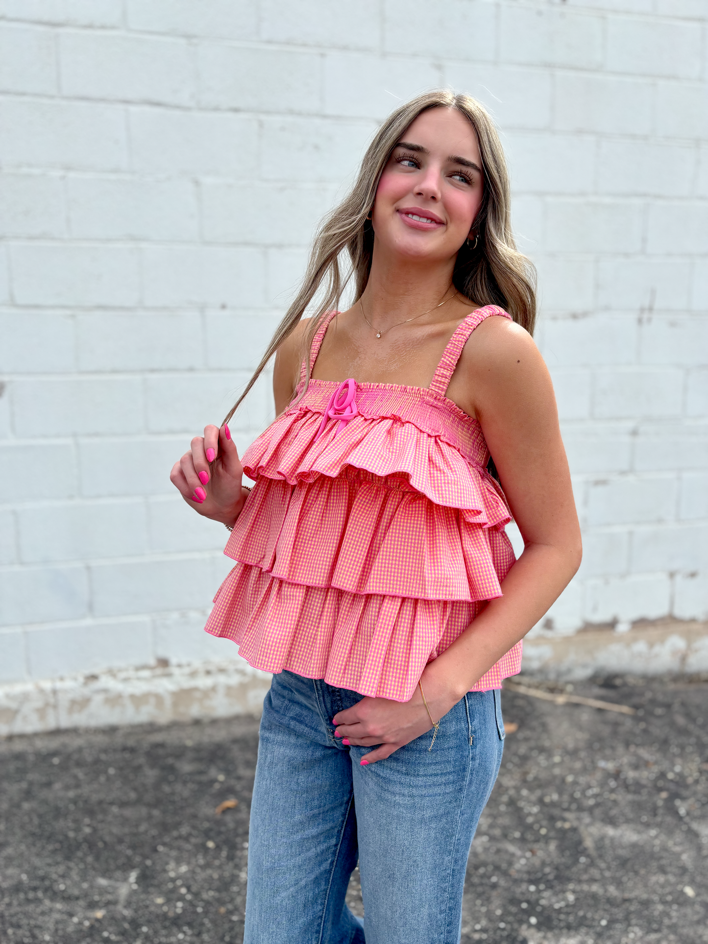Tiered ruffled Top in pink and yellow