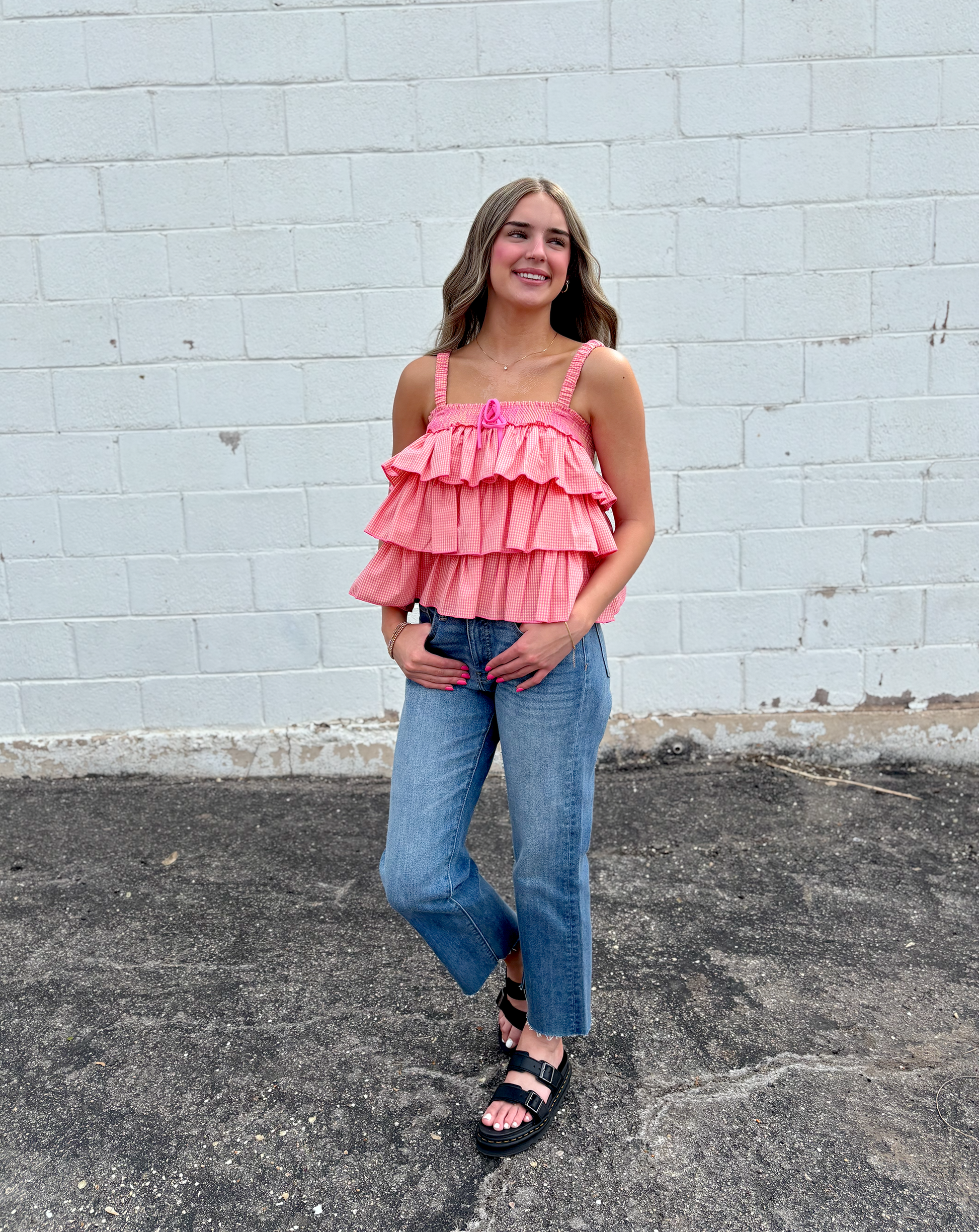 Tiered ruffled Top in pink and yellow