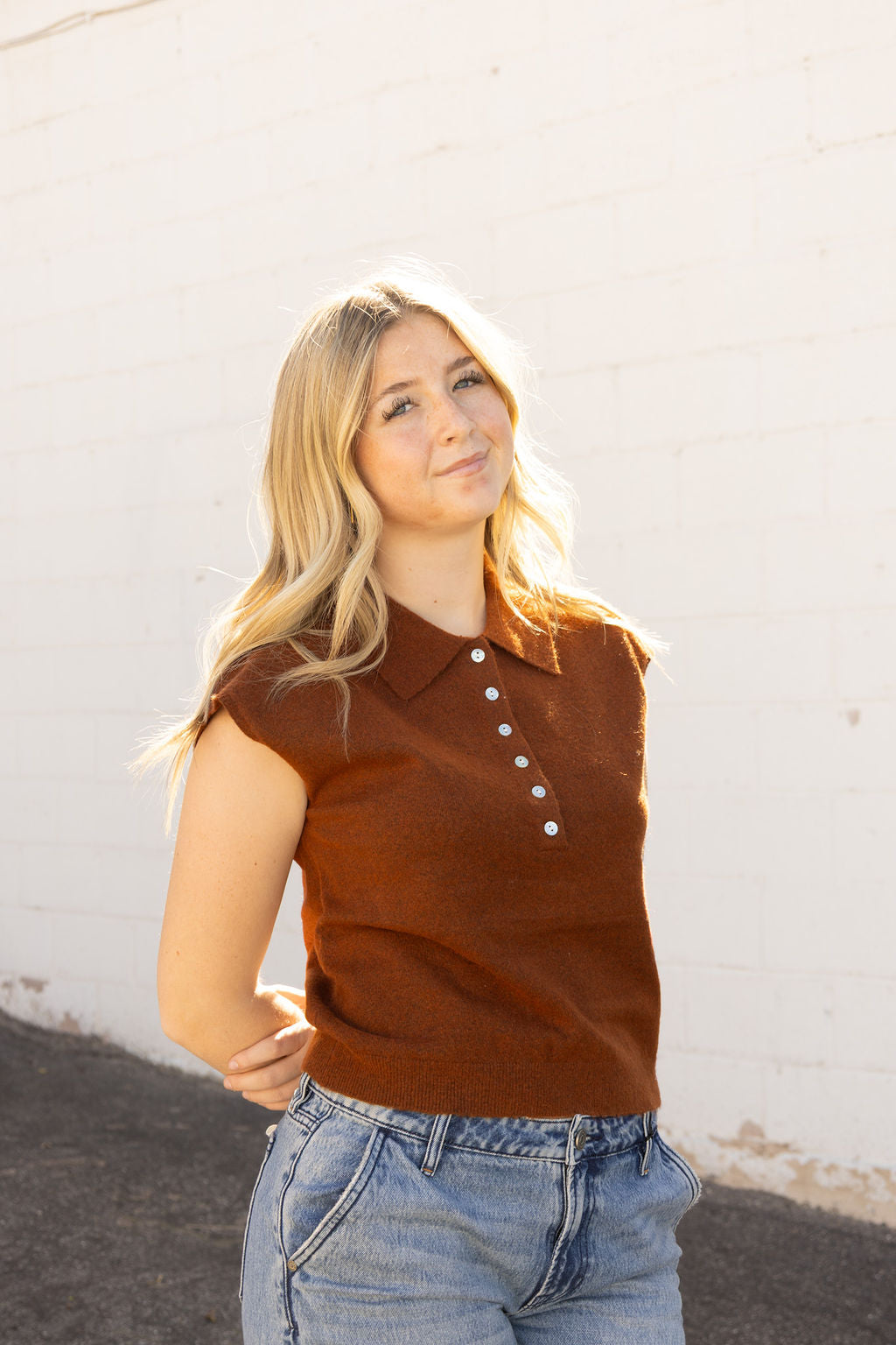 Rust colored cap sleeve sweater