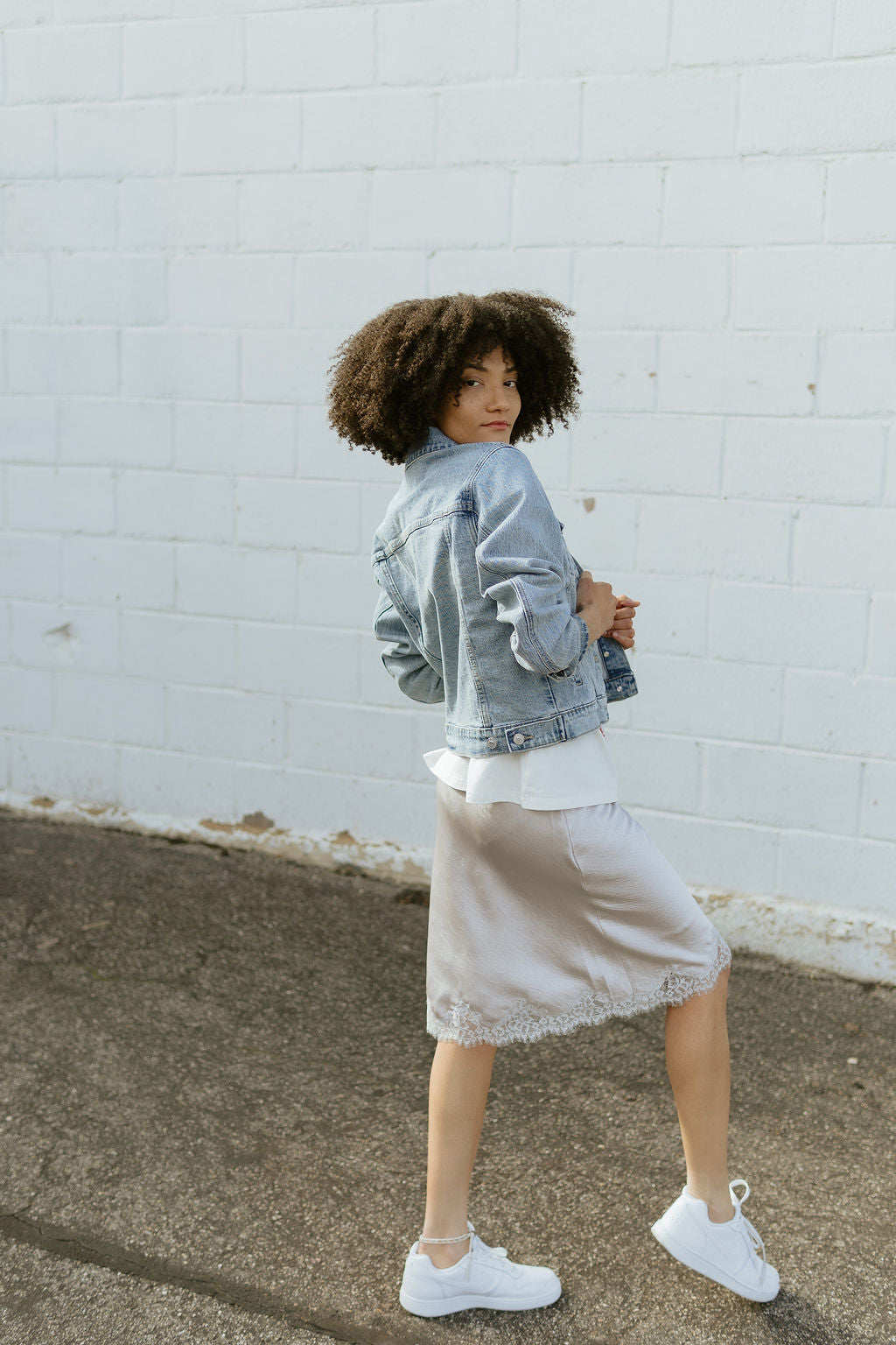 Silver Skirt with lace trim