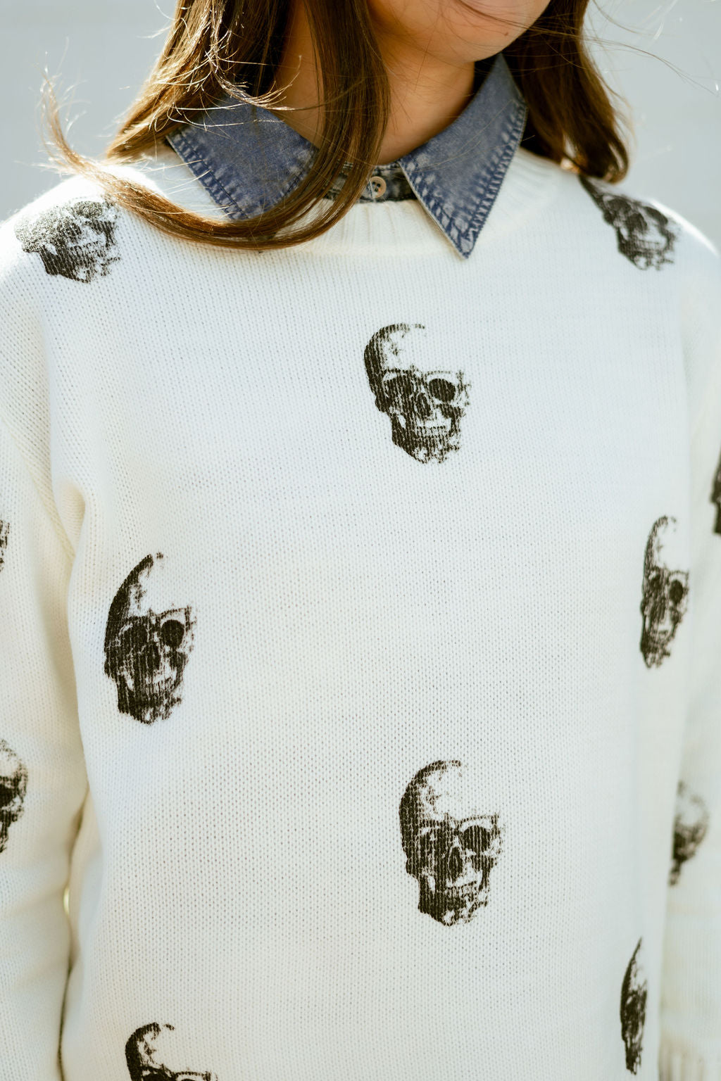 crew neck sweater with skull print