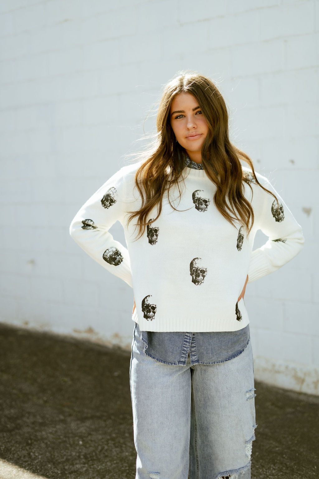 crew neck sweater with skull print