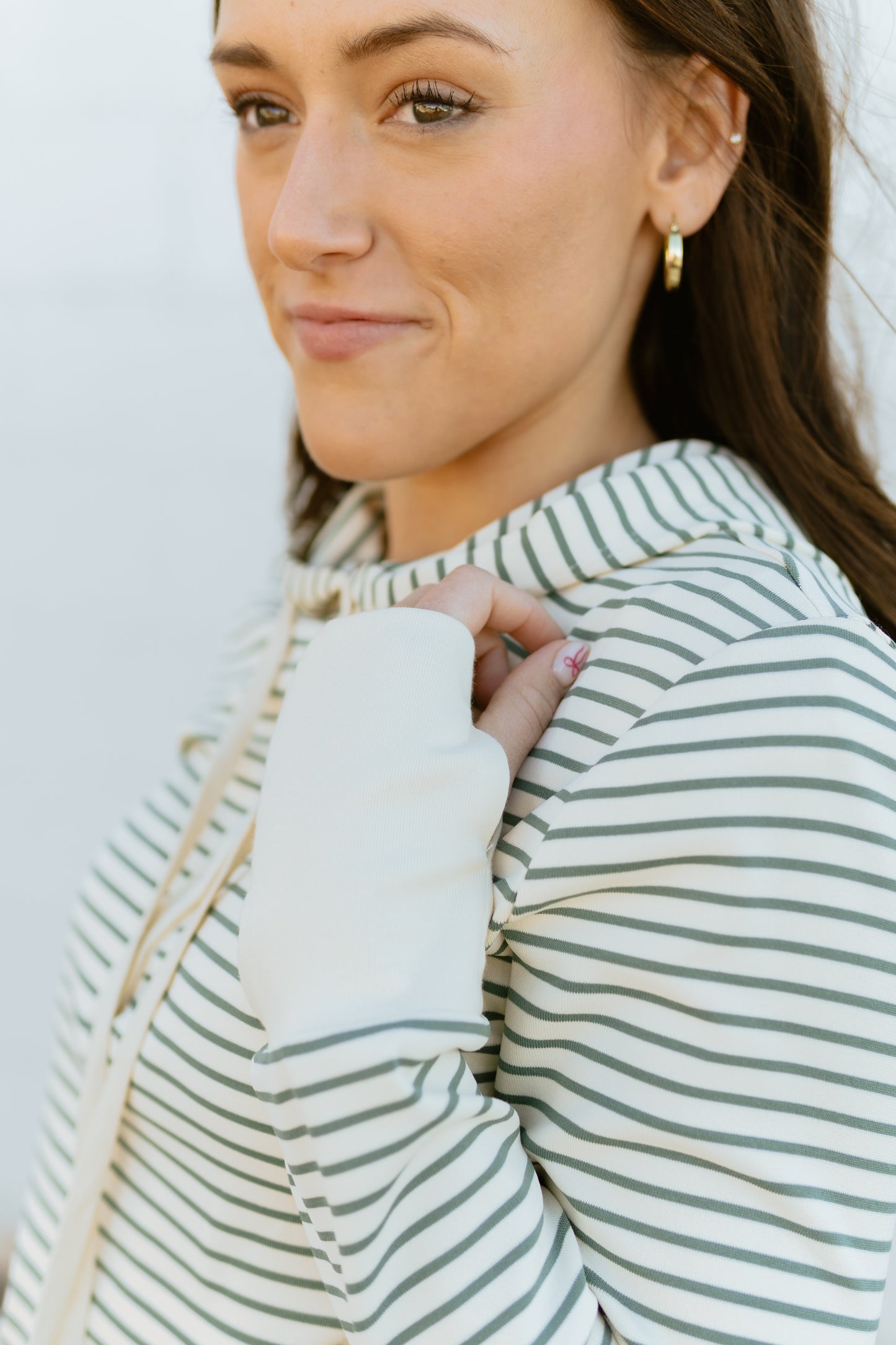 green striped henley hoodie