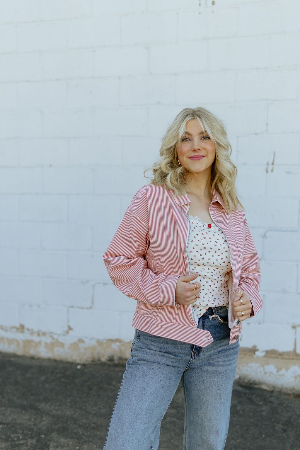 Red and white striped jacket