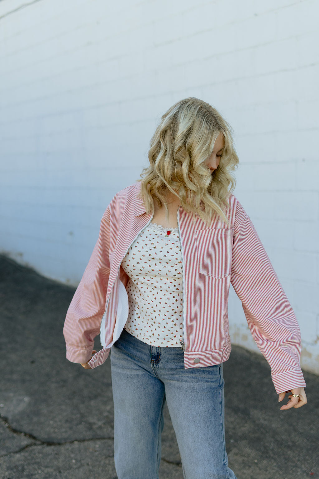 Red and white striped jacket