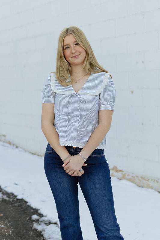 Striped Linen Peplum Top