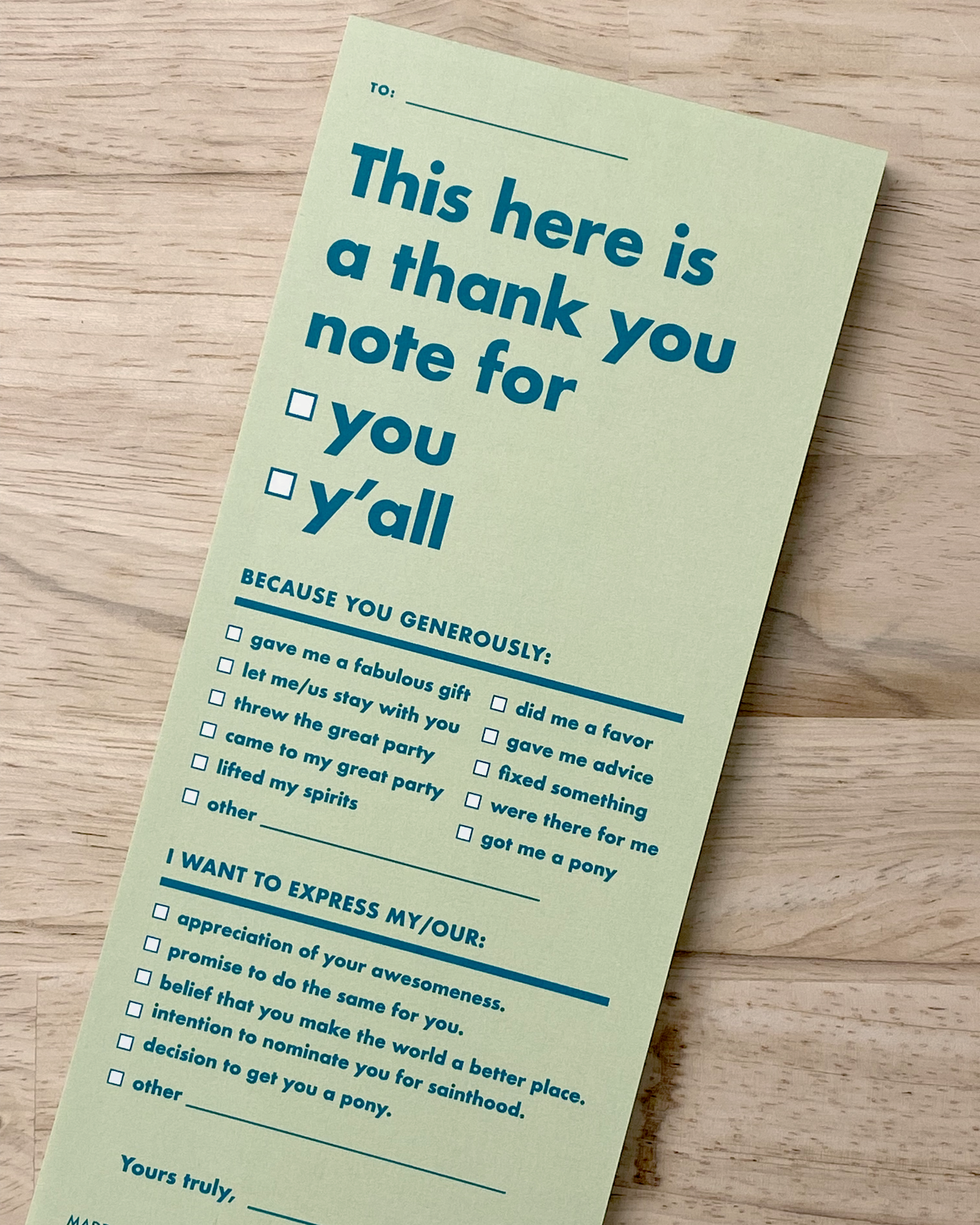 Customizable thank you notepad for the fridge