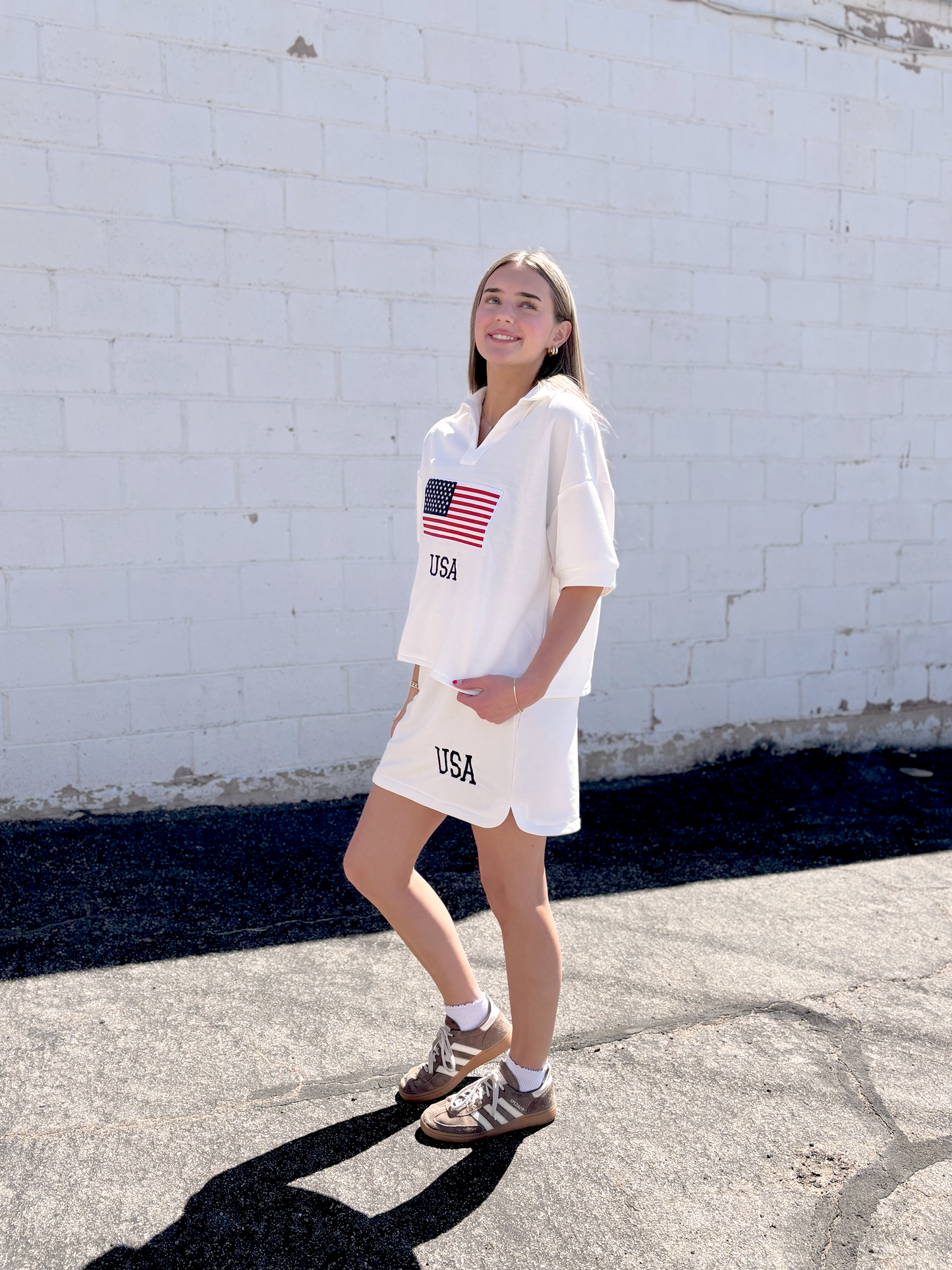 White patriotic tennis top and skirt