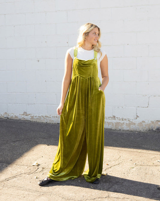 Velvet Overalls in Chartruse