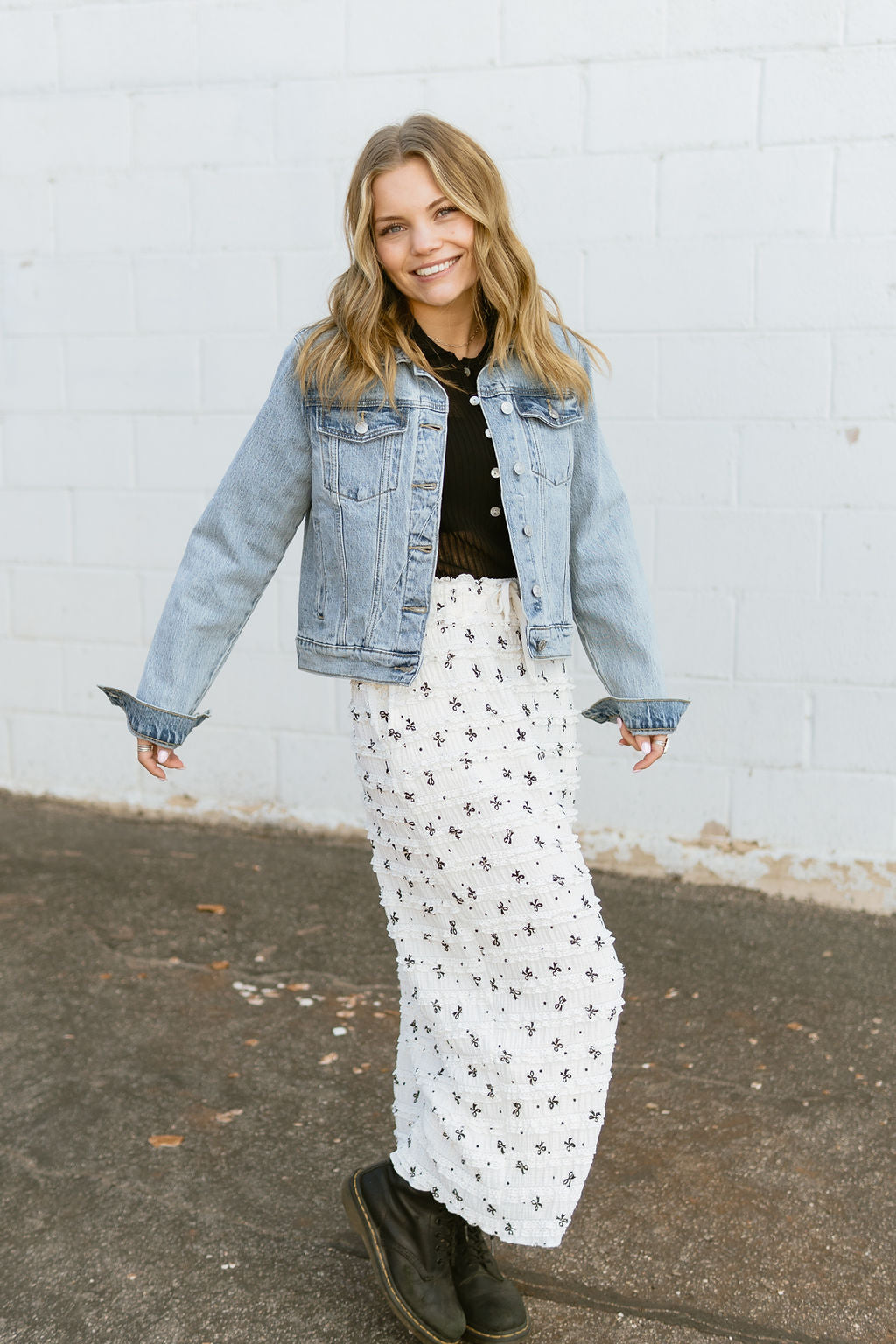 white draw string maxi skirt with ruffles