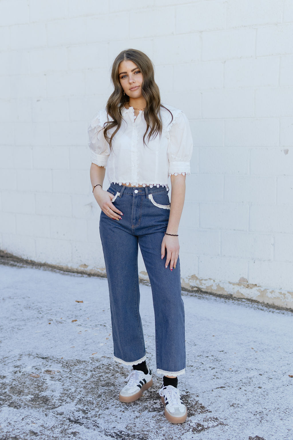 white crop top with sailor collar