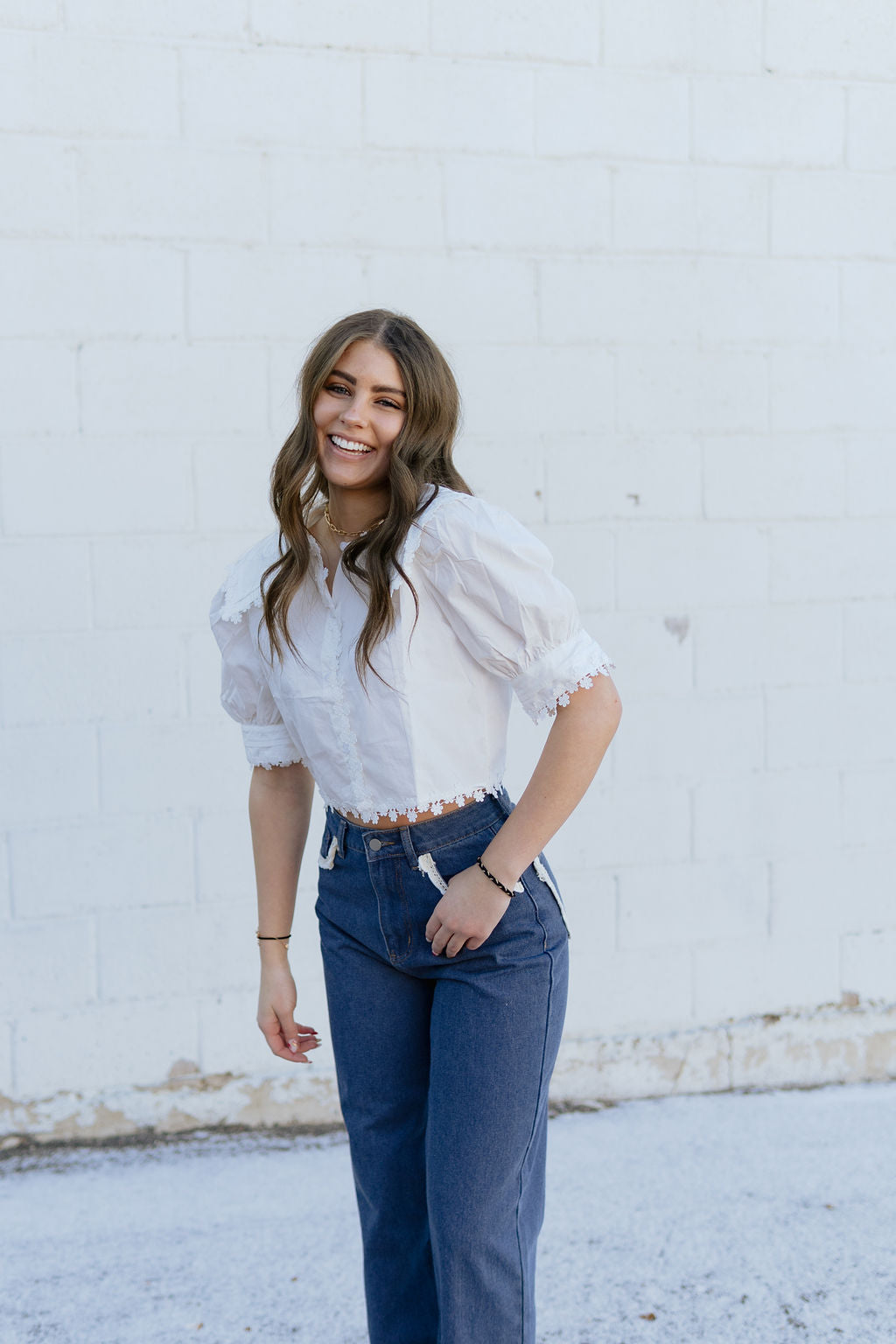 white crop top with sailor collar