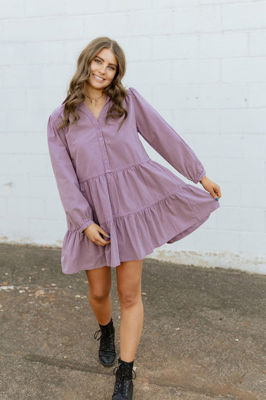 purple denim mini dress