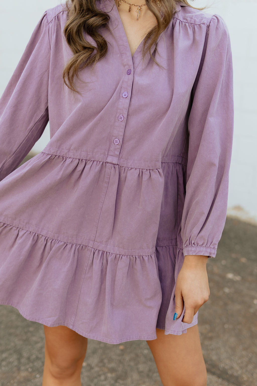 purple denim mini dress