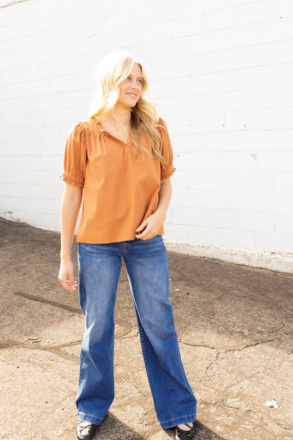 Rust Puff Sleeve Shirt