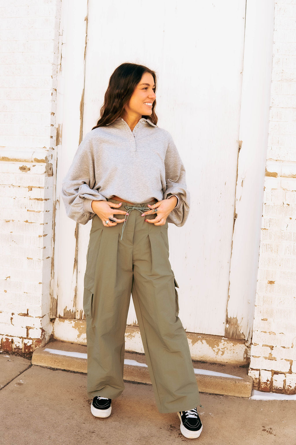 These pants are super comfortable and durable. They look very trendy and can go anywhere! The light olive color makes them versatile and so much fun!