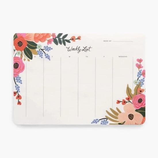 RIFLE PAPER CO. Garden Party Blue Weekly Meal Planner, 52 Tear-Off Pages  with Shopping List, Printed in Full Color, Master Weekly Meal Planning with